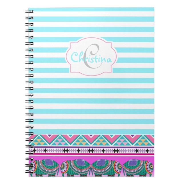 Caderno Espiral Belo Monograma de Elefante de Ornamentado (Frente)