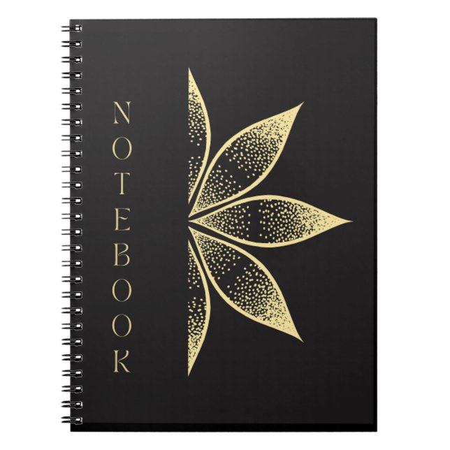 Caderno Espiral Belo notebook preto com Design Ouro (Frente)