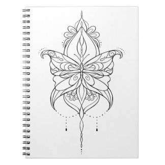 Caderno Espiral Belo Padrão de Design de Borboleta Mandala