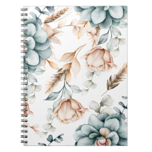 Caderno Espiral Belo padrão floral sem costura com vinheta