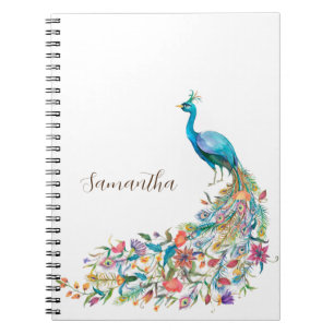 Caderno Espiral Belo pavão azul de água I
