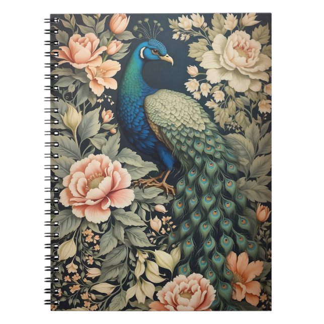 Caderno Espiral Belo Peacock William Morris Inspirou Floral (Frente)