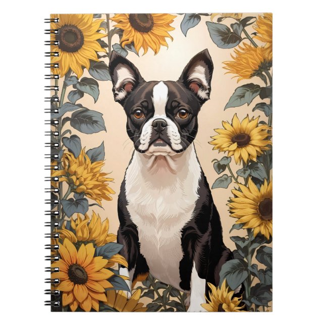 Caderno Espiral Belo Sol Amarelo de Boston Terrier (Frente)