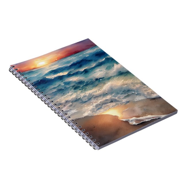 Caderno Espiral Belo Sunset sobre as ondas de praia (Lado Direito)