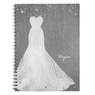 Caderno Espiral Belo Vestido em Cabide de Ouro Chuveiro de Noiva