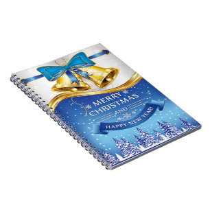 Caderno Espiral Belos Ouros de Natal com Arco Azul