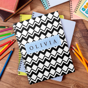 Caderno Espiral Belos padrões preto e branco nome personalizado