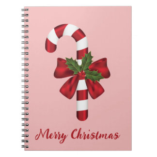 Caderno Espiral Bengala de Natal Vermelha e Branca com Texto Feliz