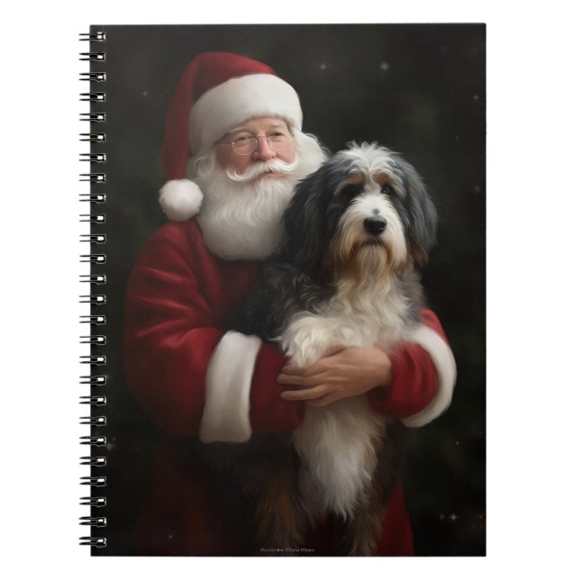 Caderno Espiral Bernedoodle com Papai Noel Natal Festivo (Frente)