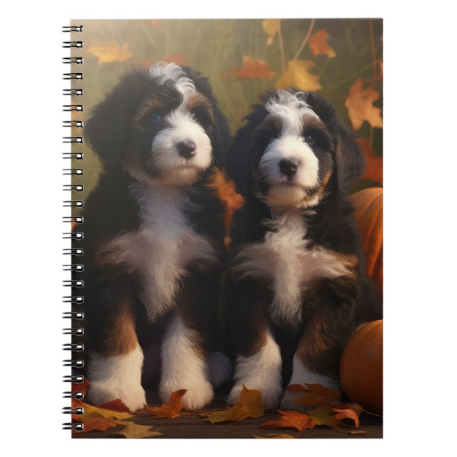 Caderno Espiral Bernedoodle Puppy Autumn Delight Pumpkin (Frente)