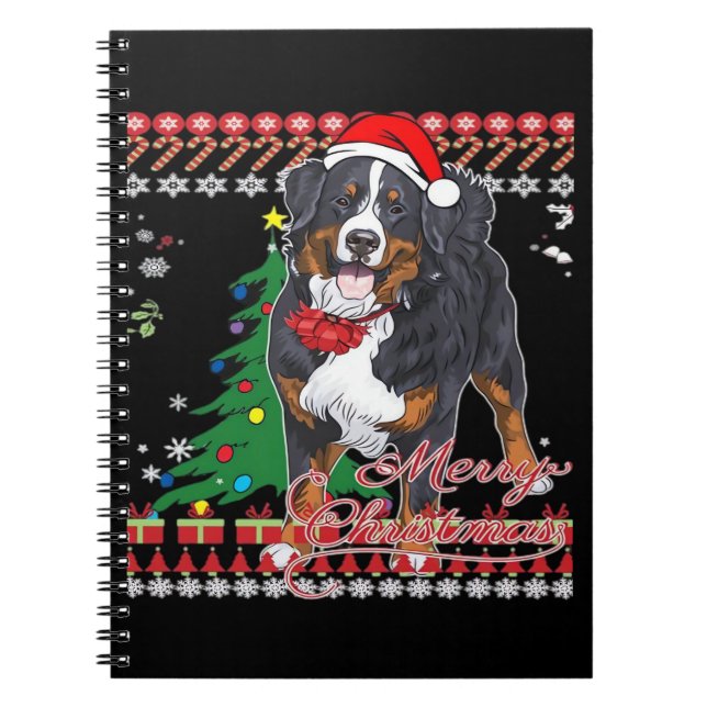 Caderno Espiral Bernese Mountain Dog Camisa de Natal Feia (Frente)