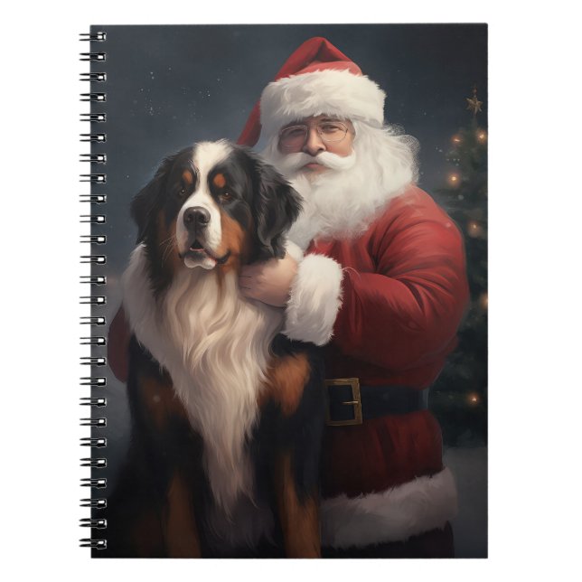 Caderno Espiral Bernese Mountain Dog Papai Noel Natal Festivo (Frente)