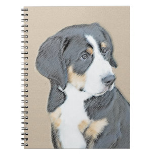Caderno Espiral Bernese Mountain Dog Puppy Painting - Arte Origina