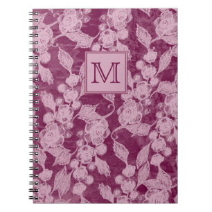 Caderno Espiral Berries e Blossomas Monograma Floral Púrpura