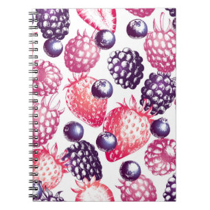 Caderno Espiral Berries Frescos: Fundo Colorido Vintage.