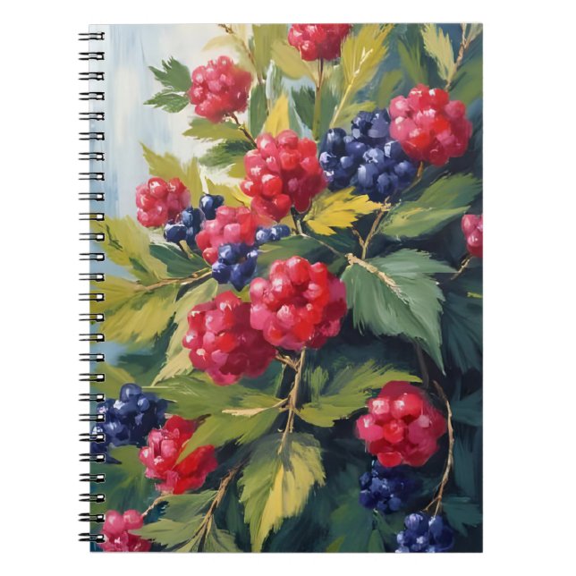 Caderno Espiral Berry Bush Raspberry Blackberries Watercolor Fruit (Frente)