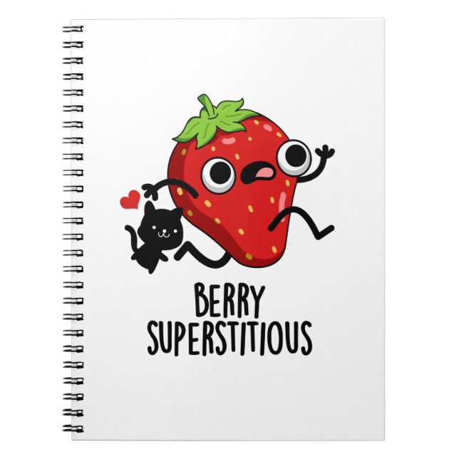 Caderno Espiral Berry supersticioso trocadilho engraçado de fruta (Frente)