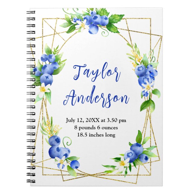 Caderno Espiral Berry Sweet Blueberry Baby Birth Stats (Frente)