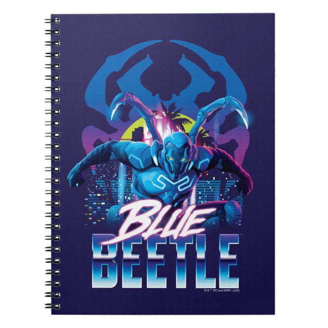 Caderno Espiral Besouro Azul Retrowave City Sunset (Frente)