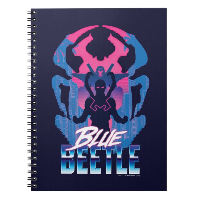 Caderno Espiral Besouro Azul Retrowave Versus Gráfico (Frente)