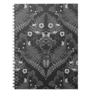 Caderno Espiral Besouro e samambaias, a preto e branco