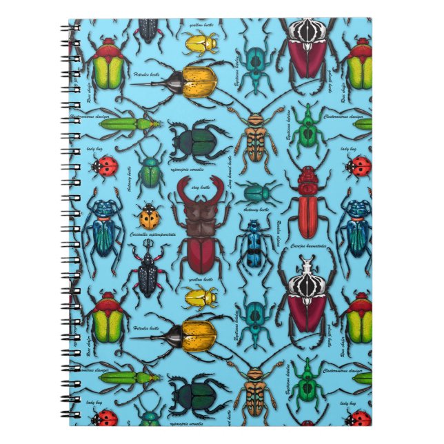 Caderno Espiral Besouros em azul (Frente)