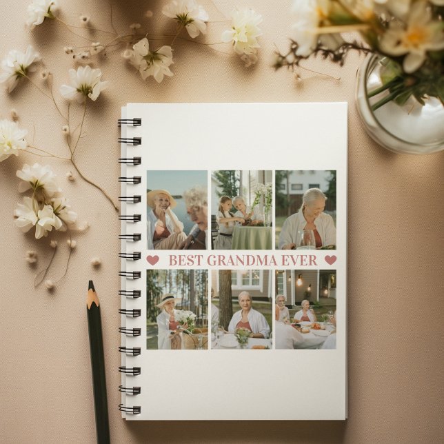 Caderno Espiral Best Grandma Ever Photo Collage – Gift with Hearts (Criador carregado)