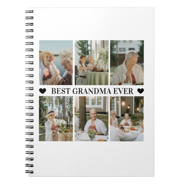 Caderno Espiral Best Grandma Ever Photo Collage – Gift with Hearts (Frente)