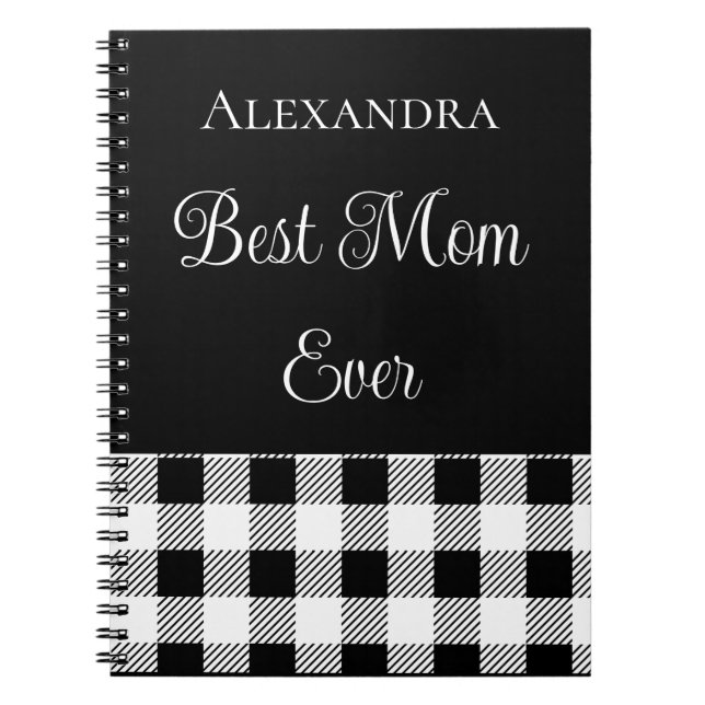 Caderno Espiral Best Mom Ever Buffalo Plaid Black White Apron Note (Frente)