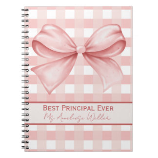 Caderno Espiral Best Principal Ever Personalized Gingham Bow