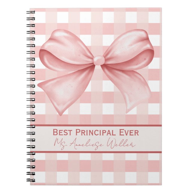 Caderno Espiral Best Principal Ever Personalized Gingham Bow (Frente)