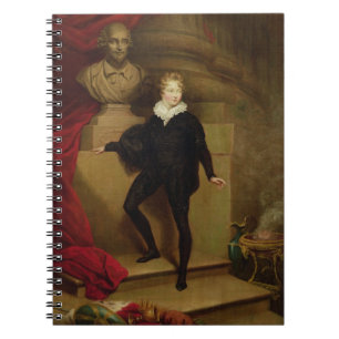 Caderno Espiral Betty mestra como Hamlet antes de um busto de