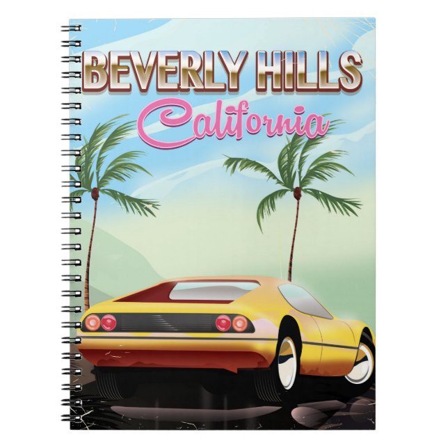 Caderno Espiral Beverly Colinas California retro poster de viagens (Frente)