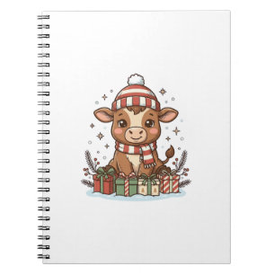 Caderno Espiral Bezerro de Natal Fofo Com Presentes Vetor Vintage_