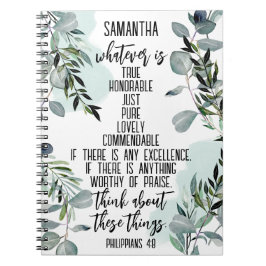 Caderno Espiral Bíblia Cristã Verse Philippians 4 8 Eucalyptus