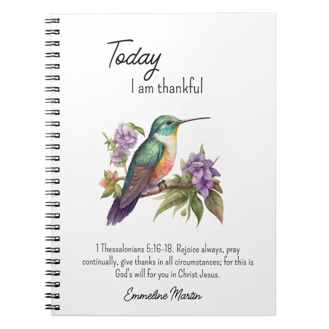 Caderno Espiral Bíblia de Gratidão Cristã Verse Hummingbird (Frente)