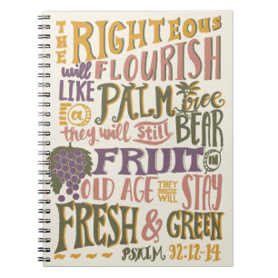 Caderno Espiral Bíblia De Letra De Mão Psalm 92:12-14 Vintage Vers