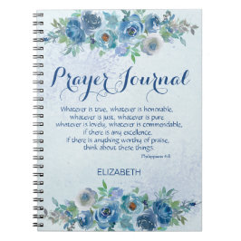 Caderno Espiral Bíblia Floral Azul Nome Diário de Oração