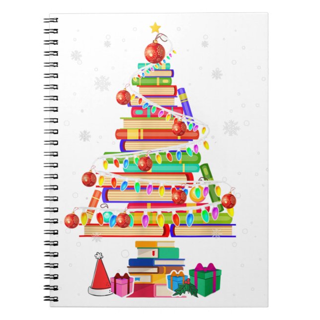 Caderno Espiral Biblioteca de natal Merry, árvore de natal, libra  (Frente)