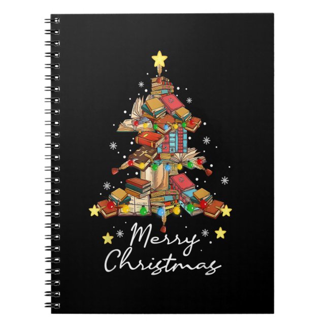 Caderno Espiral Biblioteca de Natal Merry Tree Book Lover Li (Frente)