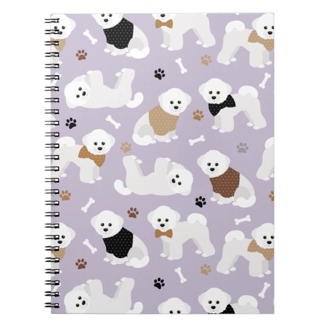 Caderno Espiral Bichon Frise Bones e patas Roxo (Frente)
