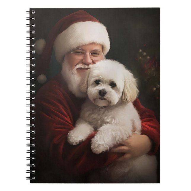 Caderno Espiral Bichon Frise com Papai Noel Natal Festivo (Frente)