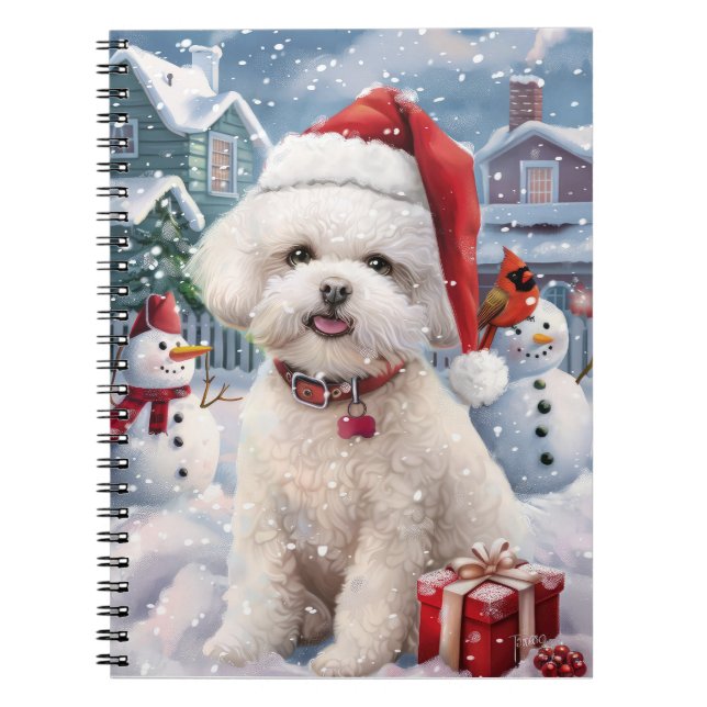Caderno Espiral Bichon Frise Dog Winter Wonderland Natal Joy (Frente)