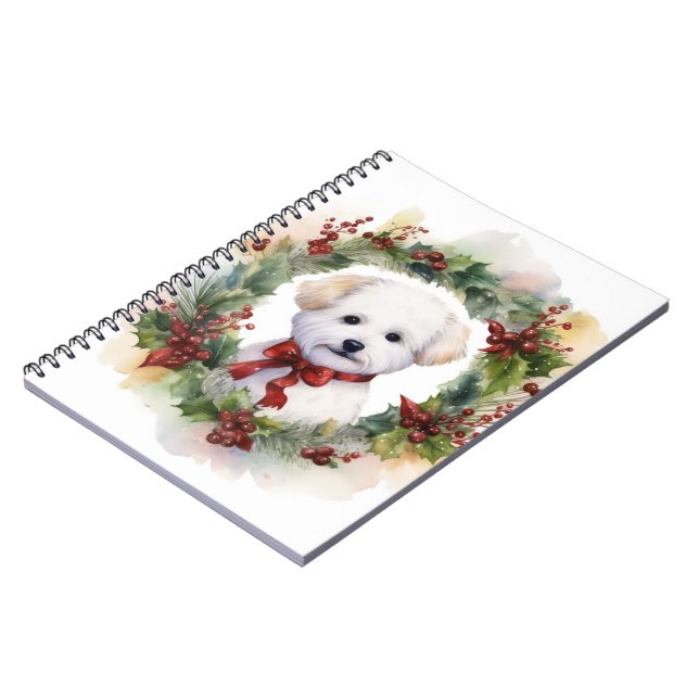 Caderno Espiral Bichon Frise Wreath Festivo Pup (Left Side)