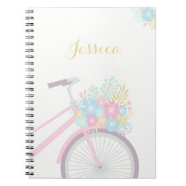 Caderno Espiral Bicicleta de Flor Monograma (80 Páginas B&W)