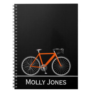 Caderno Espiral Bicicleta Laranja com Nome em Preto