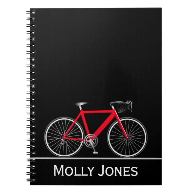 Caderno Espiral Bicicleta Vermelha com Nome em Preto (Frente)