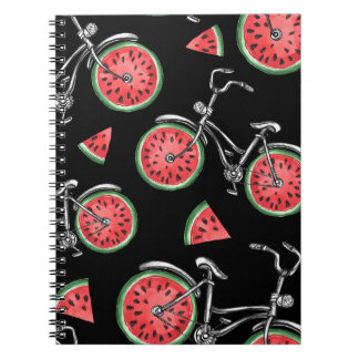 Caderno Espiral Bicicletas de roda de melancia, padrão de verão.
