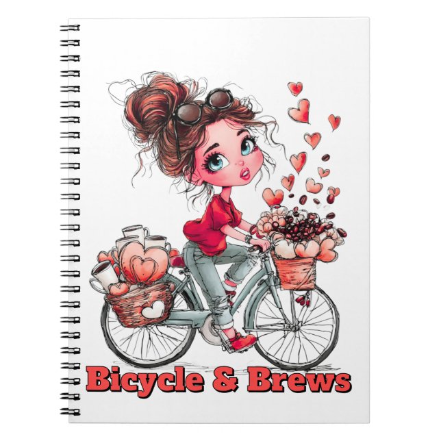 Caderno Espiral Bicycle & Brews Cute Coffee Girl Spiral Notebook (Frente)