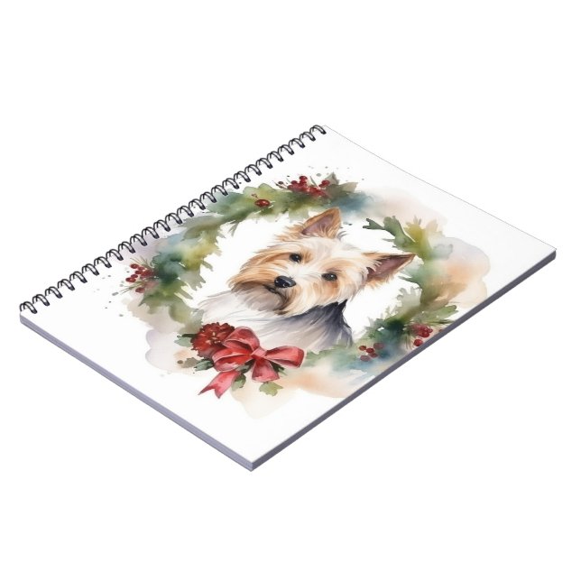 Caderno Espiral Biewer Terrier Christmas Wreath Festivo Pup (Left Side)